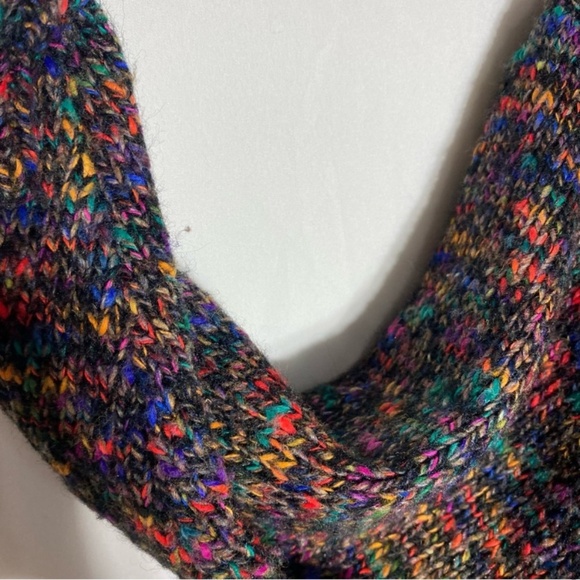 Vintage Black Rainbow Multicolour Knit Pullover Half Button Up Sweater L - Picture 8 of 14